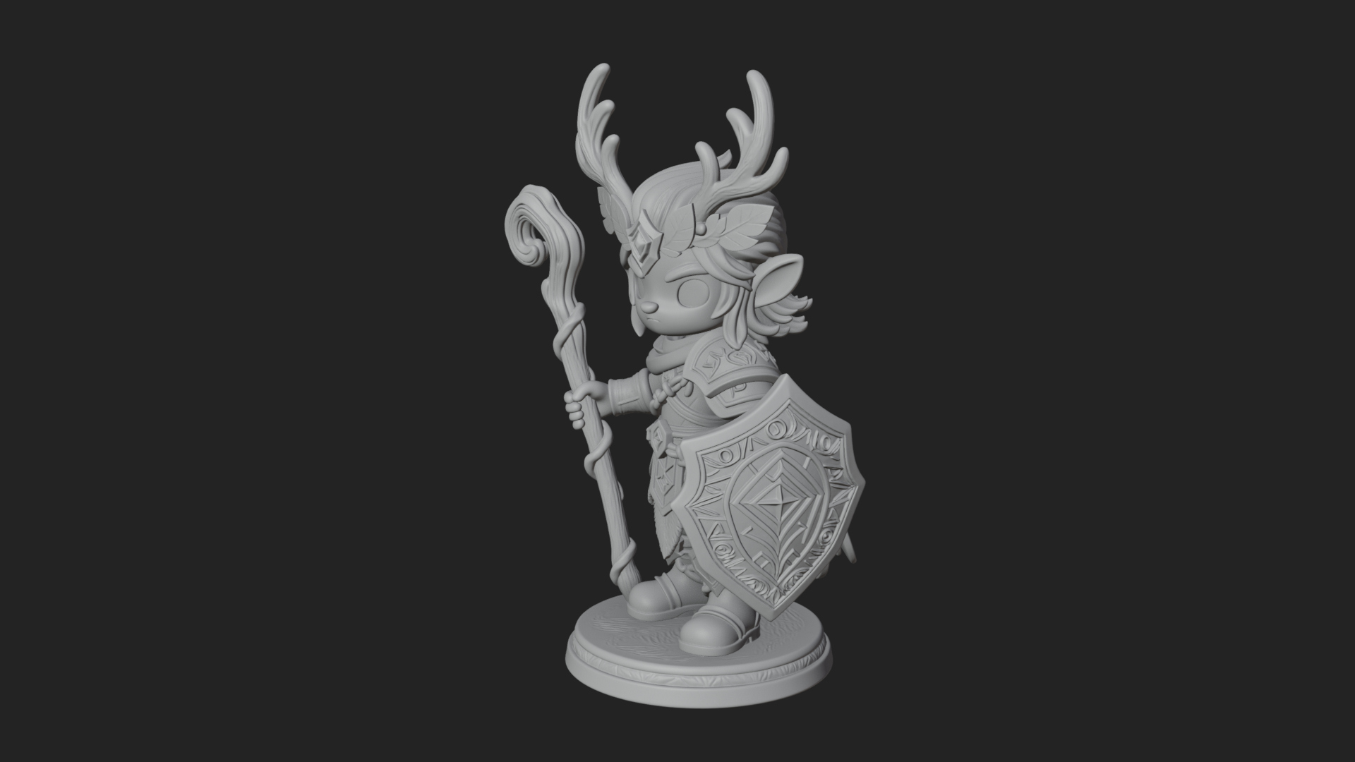 Chibi Antlered Druid Statue Design 1 3D Print Model 3D Model