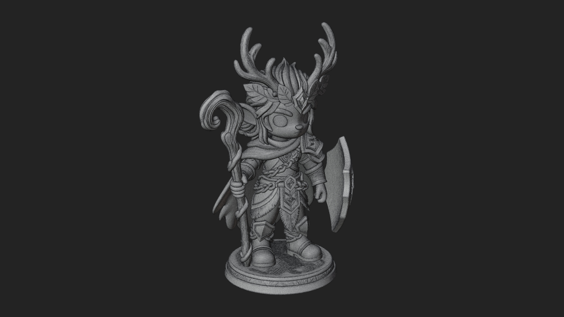 Chibi Antlered Druid Statue Design 1 3D Print Model 3D Model