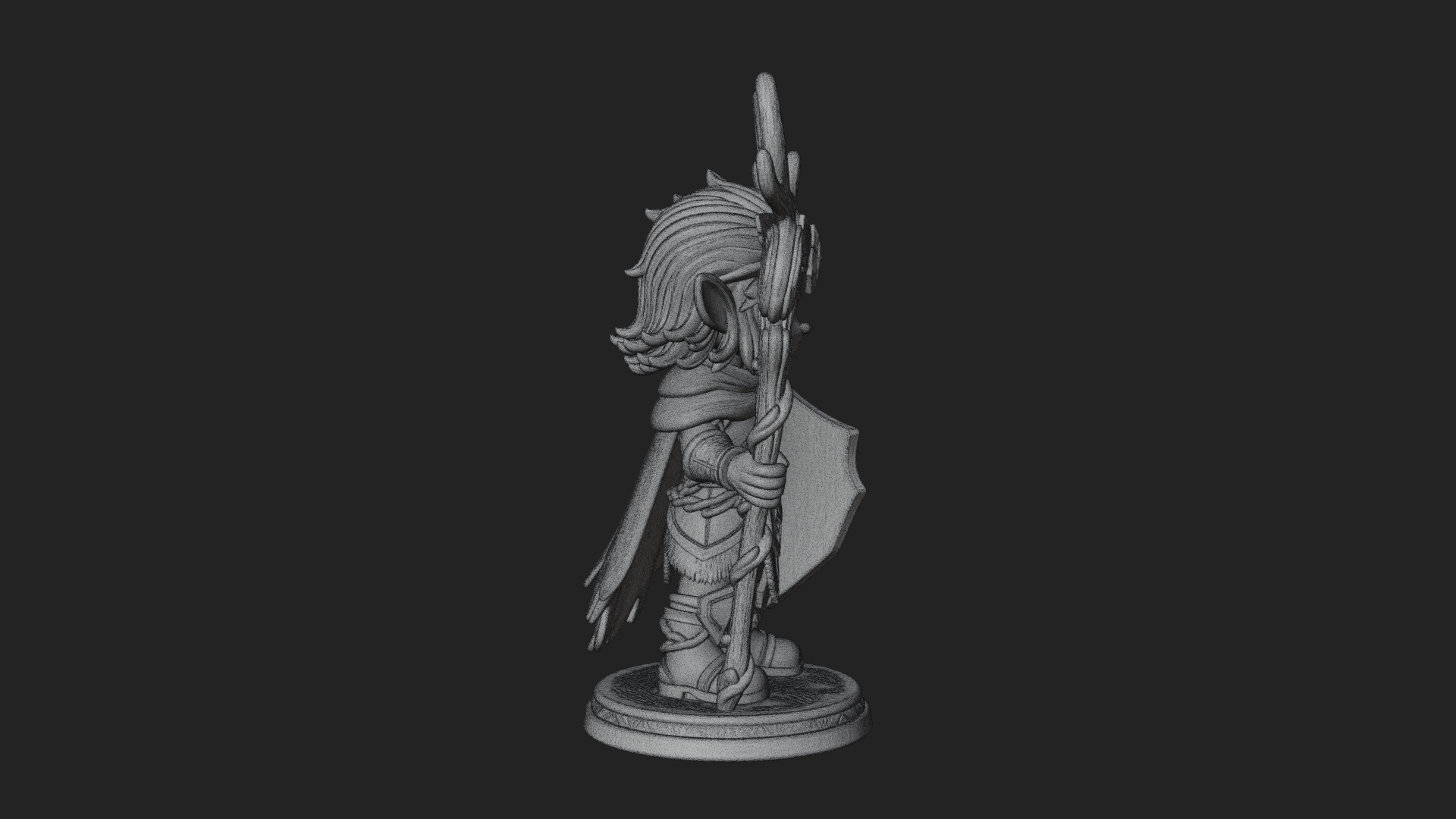 Chibi Antlered Druid Statue Design 1 3D Print Model 3D Model