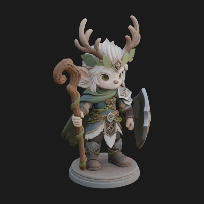 Chibi Antlered Druid Statue Design 1 3D Print Model