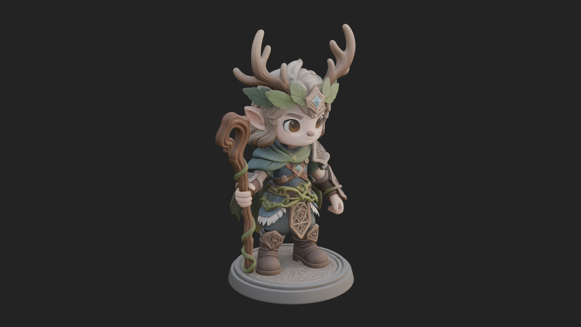Chibi Antlered Druid Statue Design 2 3D Print Model 3D Model