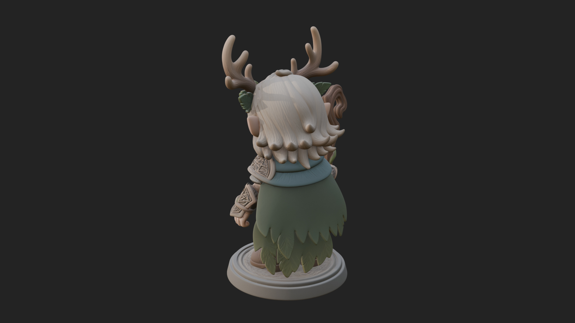 Chibi Antlered Druid Statue Design 2 3D Print Model 3D Model