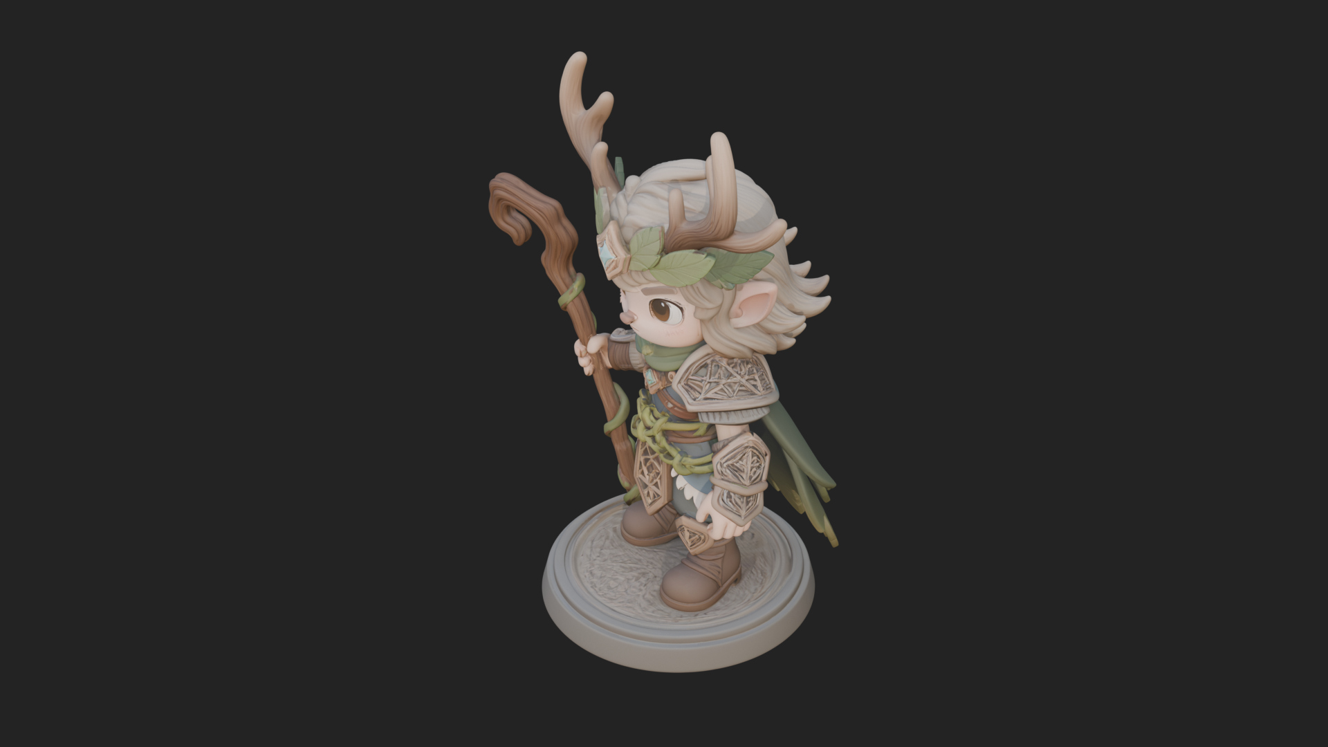 Chibi Antlered Druid Statue Design 2 3D Print Model 3D Model