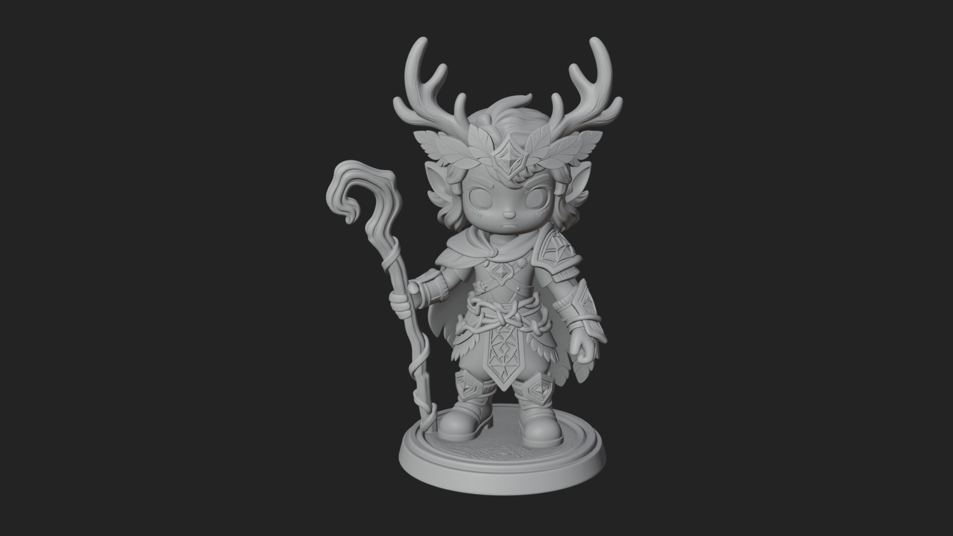 Chibi Antlered Druid Statue Design 2 3D Print Model 3D Model