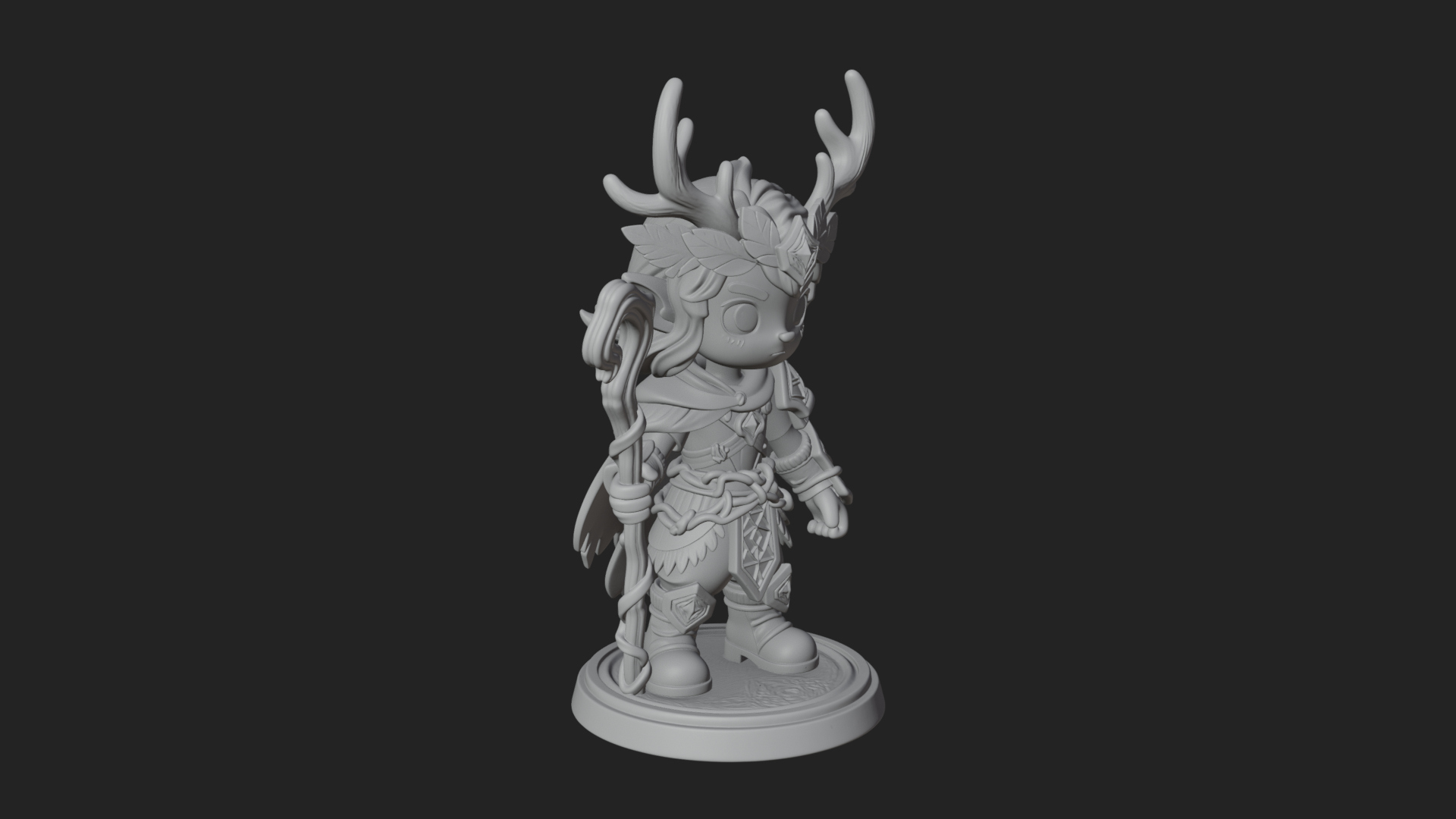 Chibi Antlered Druid Statue Design 2 3D Print Model 3D Model