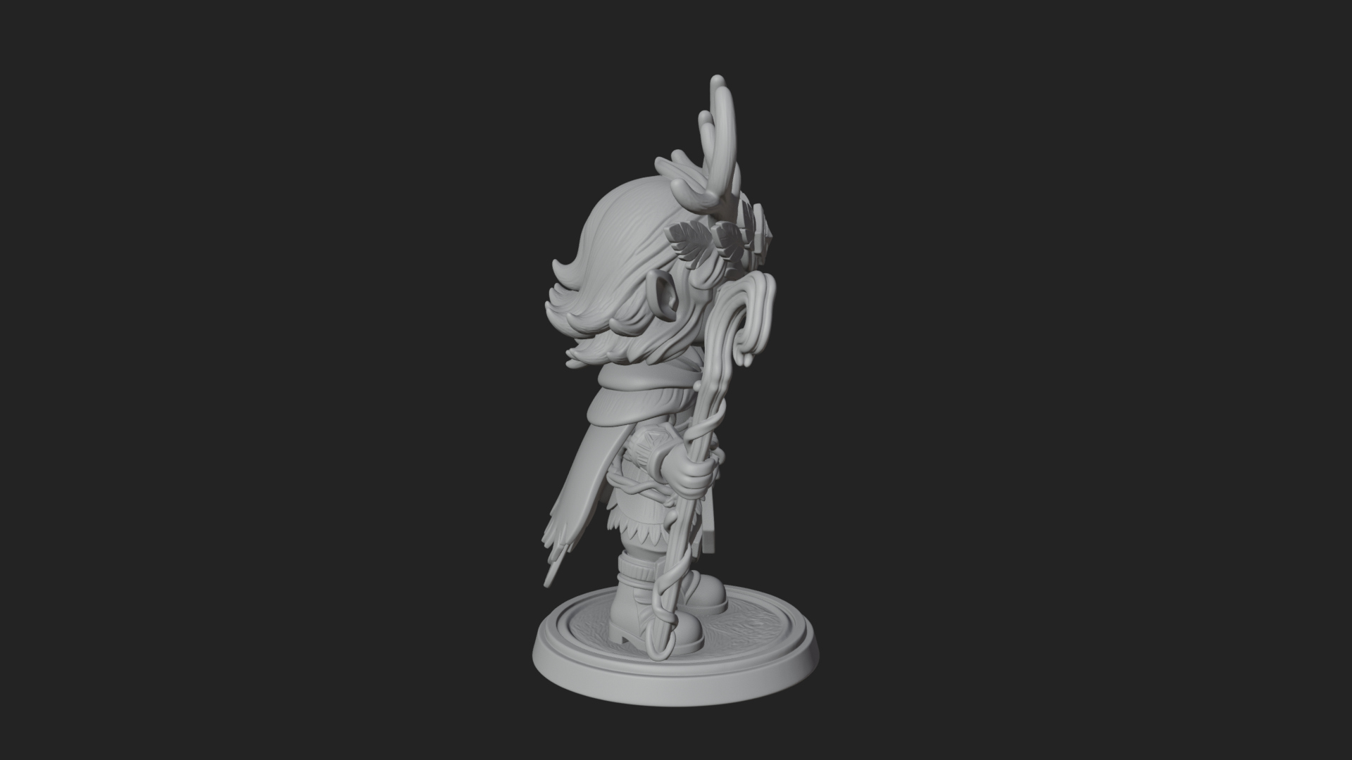 Chibi Antlered Druid Statue Design 2 3D Print Model 3D Model