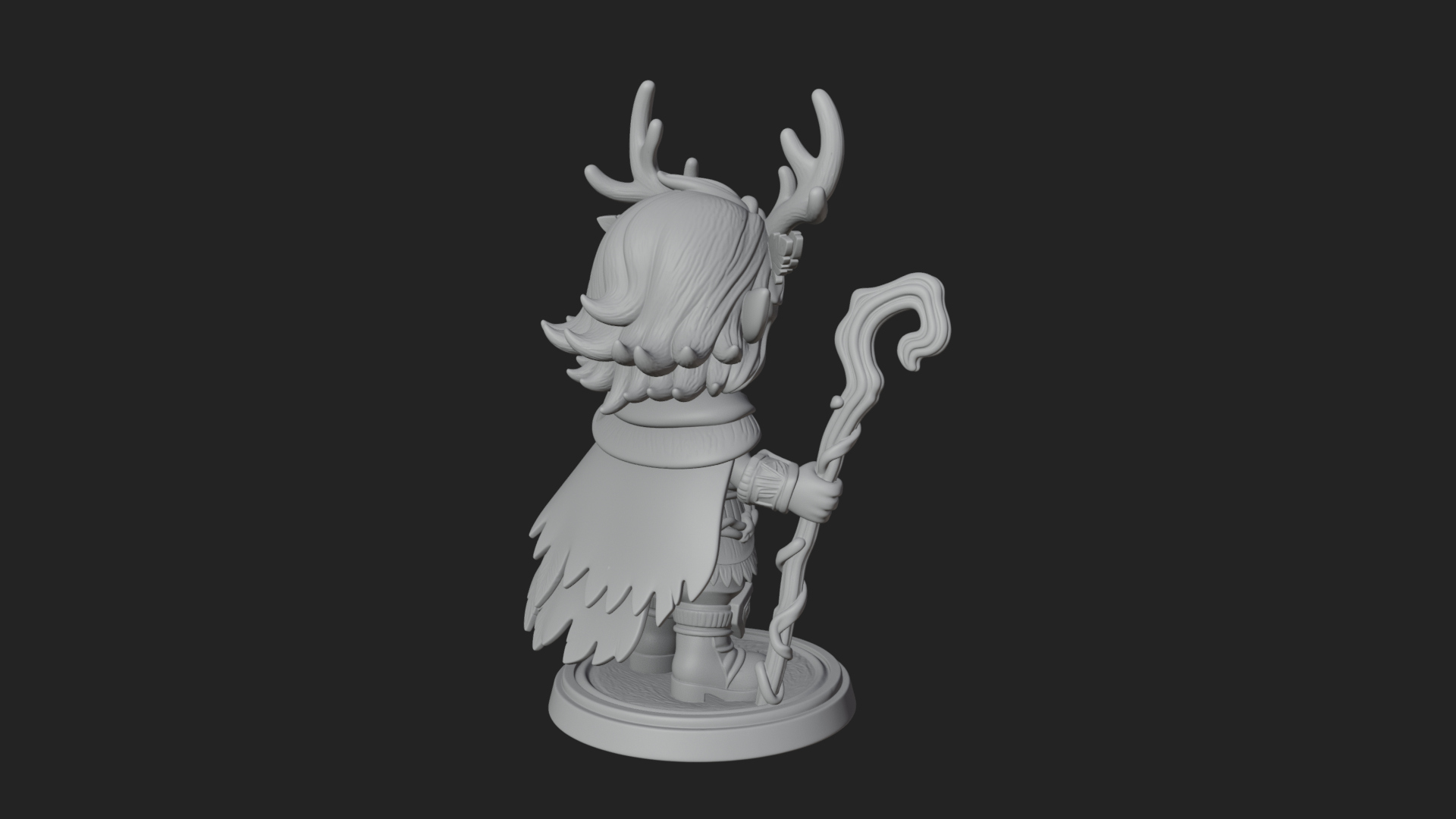 Chibi Antlered Druid Statue Design 2 3D Print Model 3D Model
