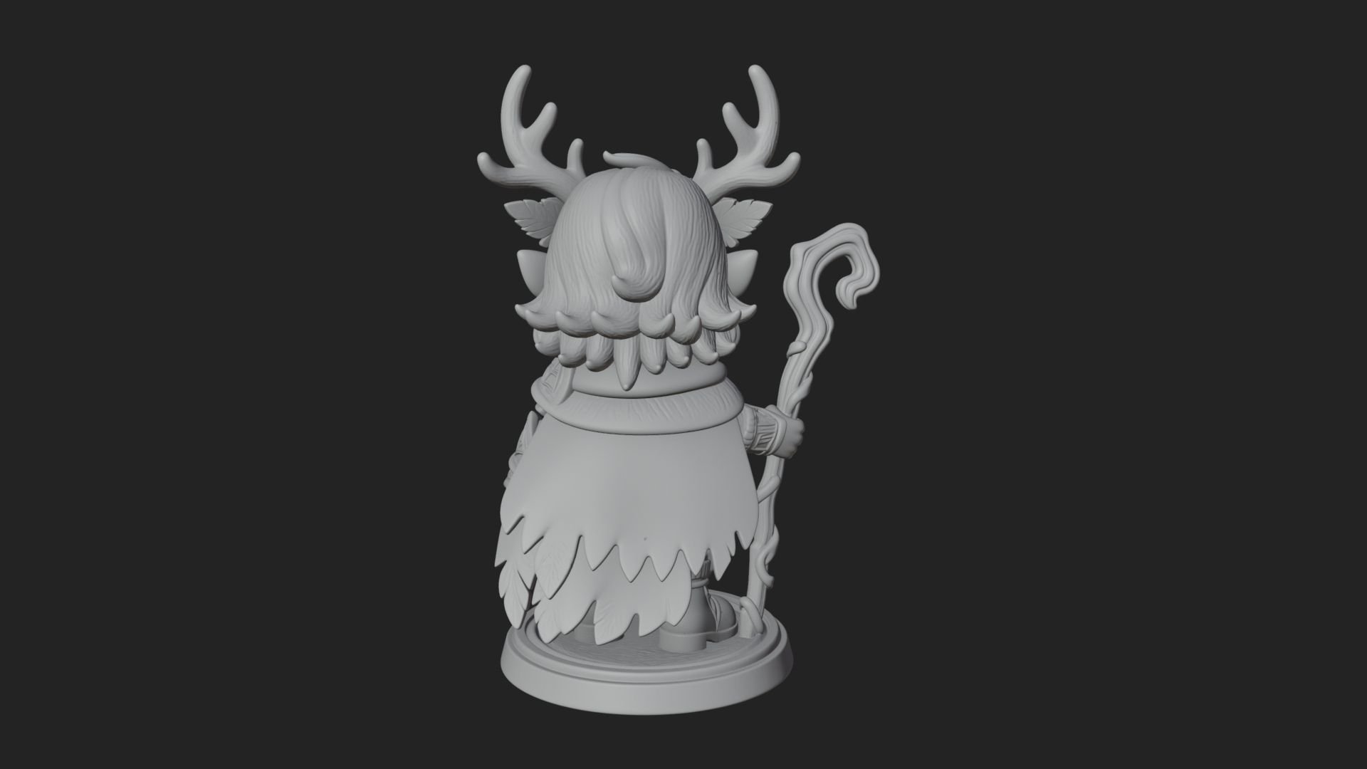 Chibi Antlered Druid Statue Design 2 3D Print Model 3D Model