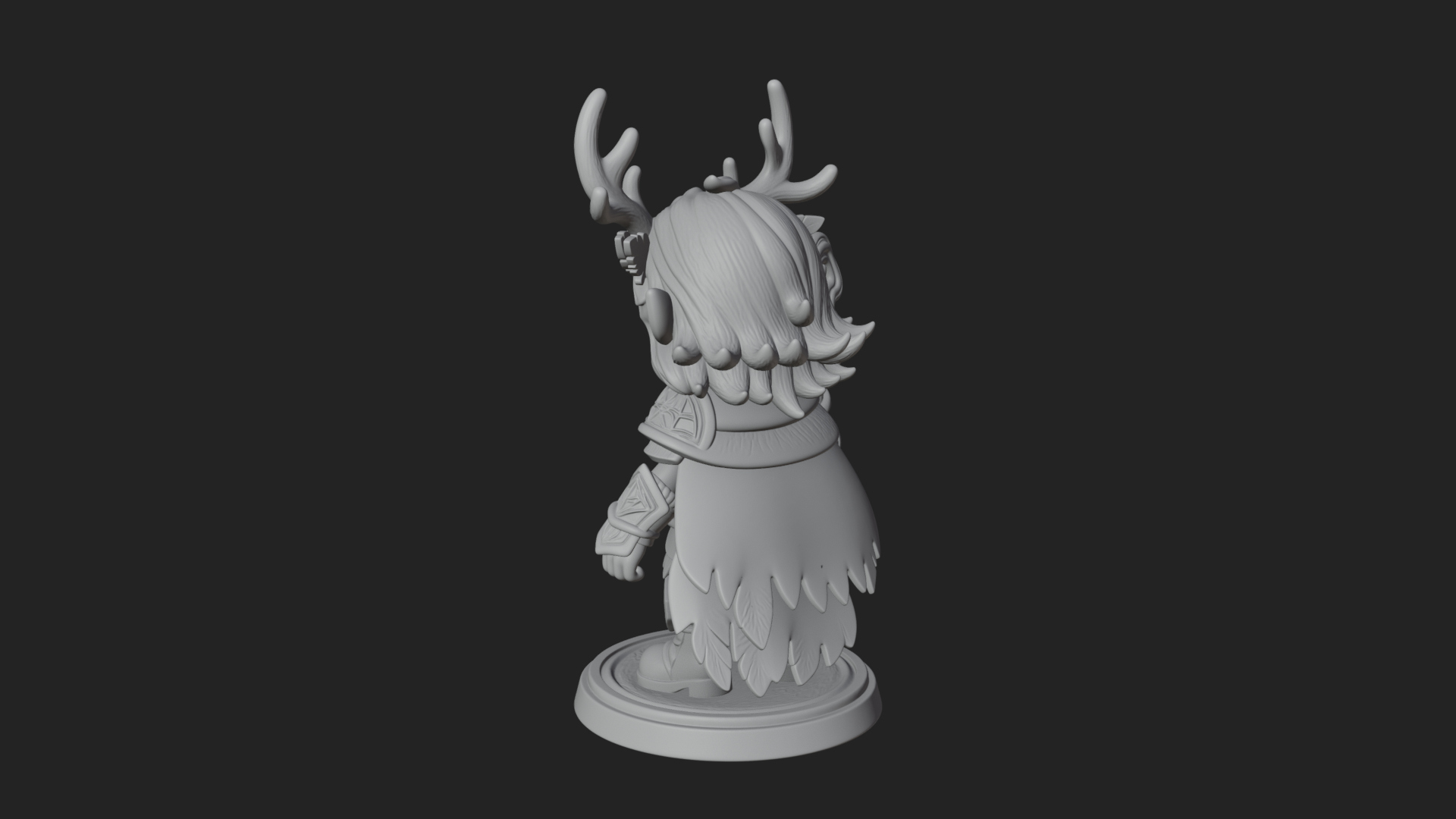 Chibi Antlered Druid Statue Design 2 3D Print Model 3D Model