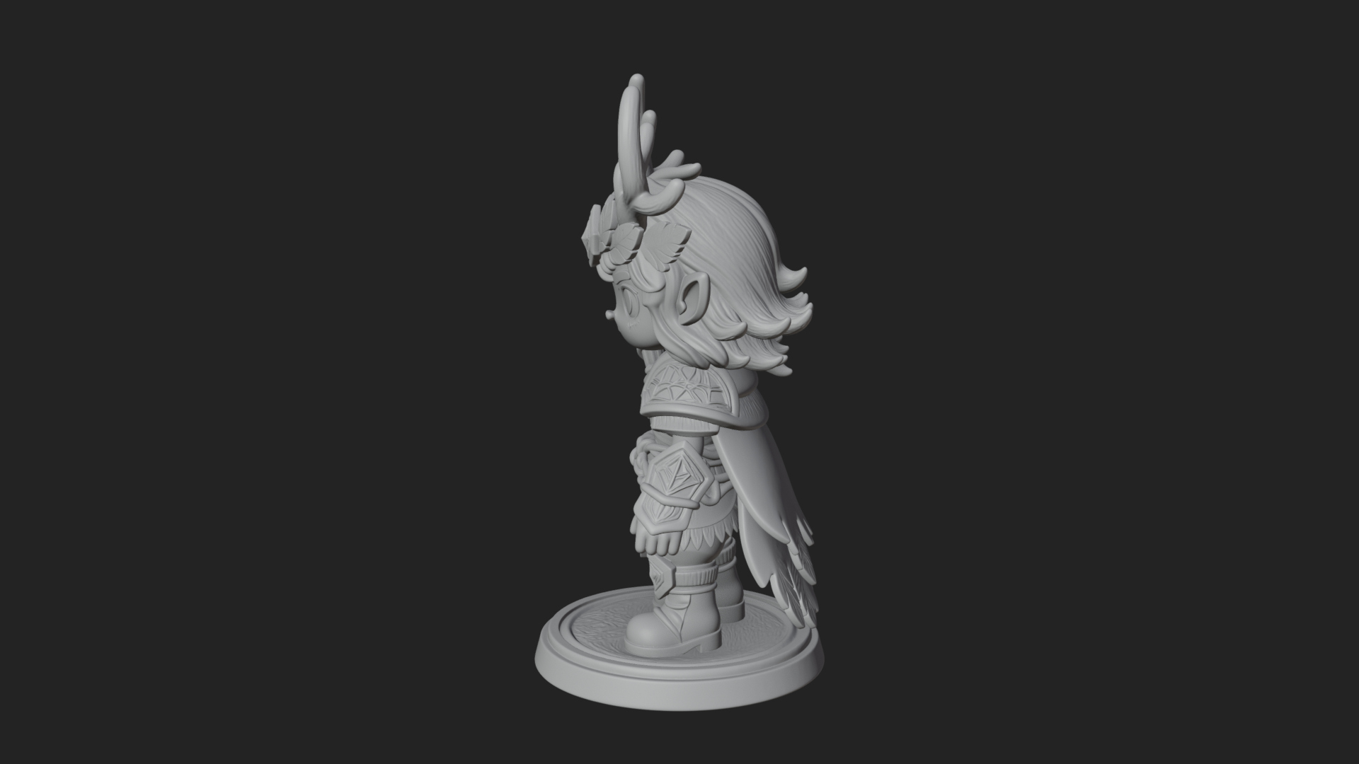 Chibi Antlered Druid Statue Design 2 3D Print Model 3D Model