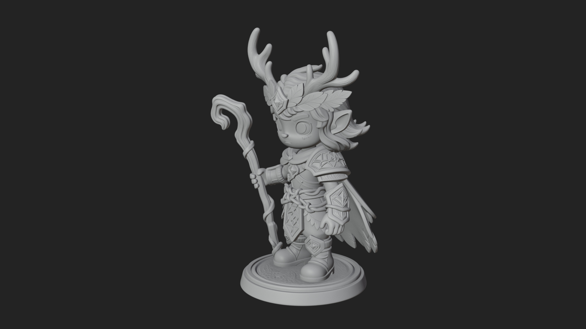 Chibi Antlered Druid Statue Design 2 3D Print Model 3D Model
