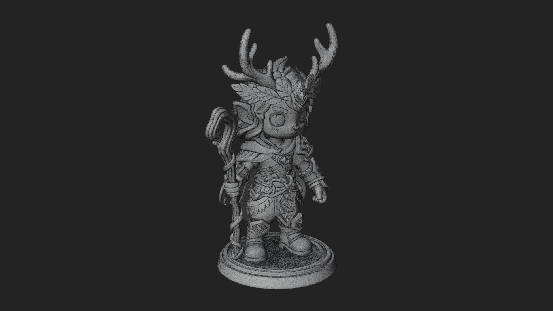 Chibi Antlered Druid Statue Design 2 3D Print Model 3D Model