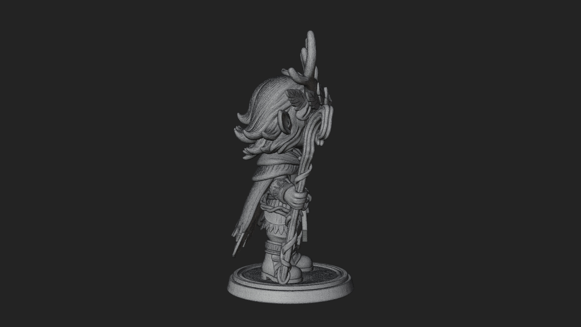 Chibi Antlered Druid Statue Design 2 3D Print Model 3D Model