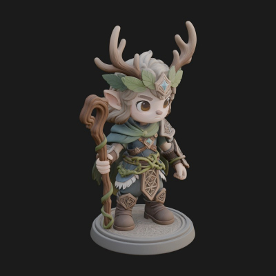 Chibi Antlered Druid Statue Design 2 3D Print Model