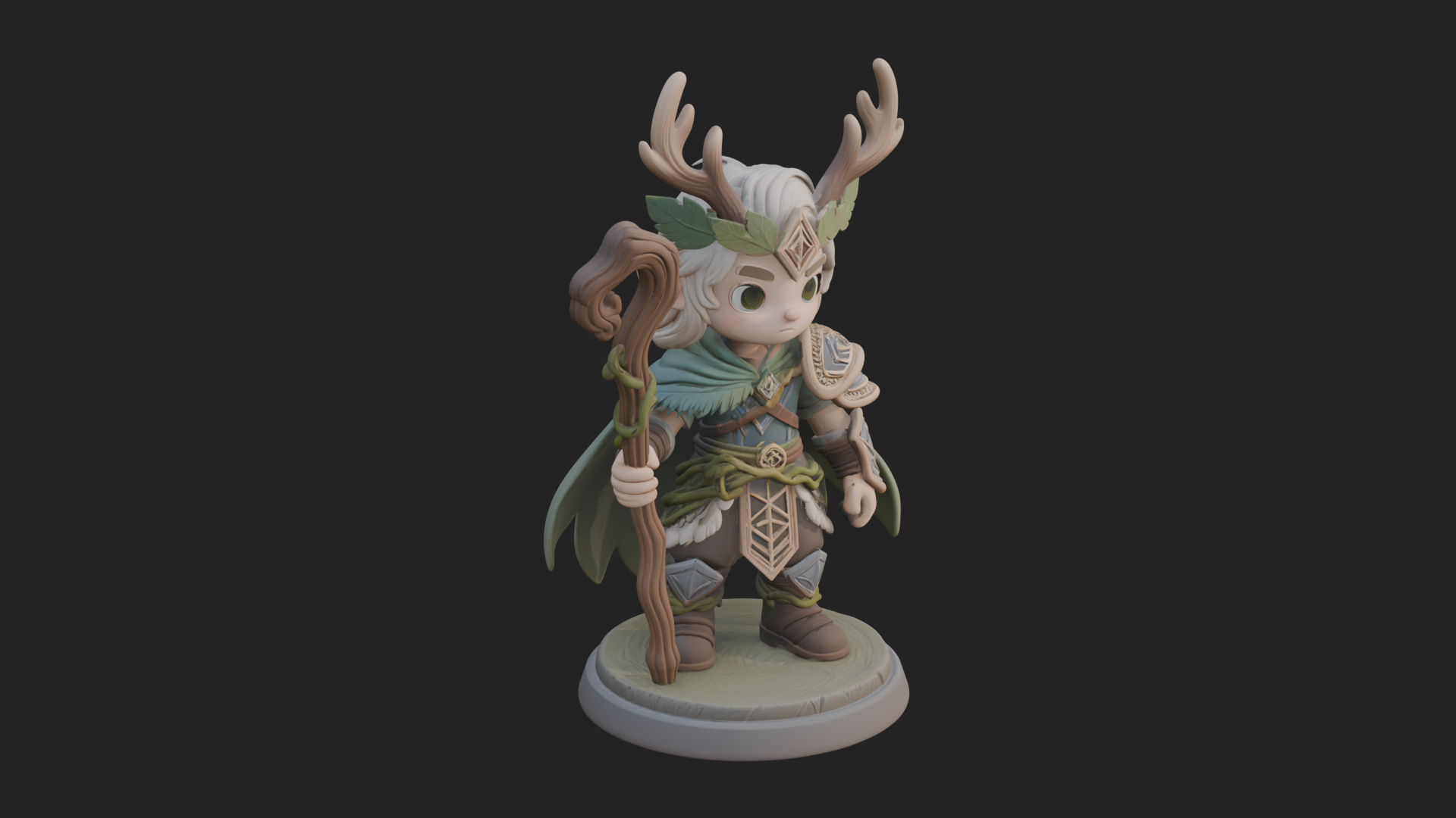 Chibi Antlered Druid Statue Design 3 3D Print Model 3D Model
