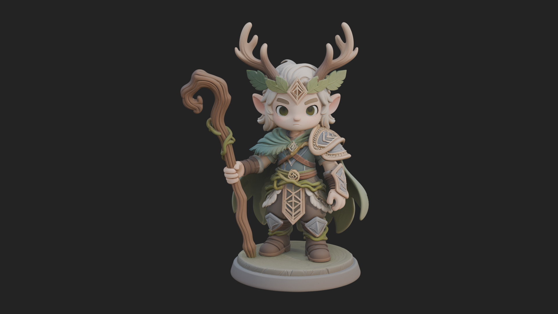 Chibi Antlered Druid Statue Design 3 3D Print Model 3D Model