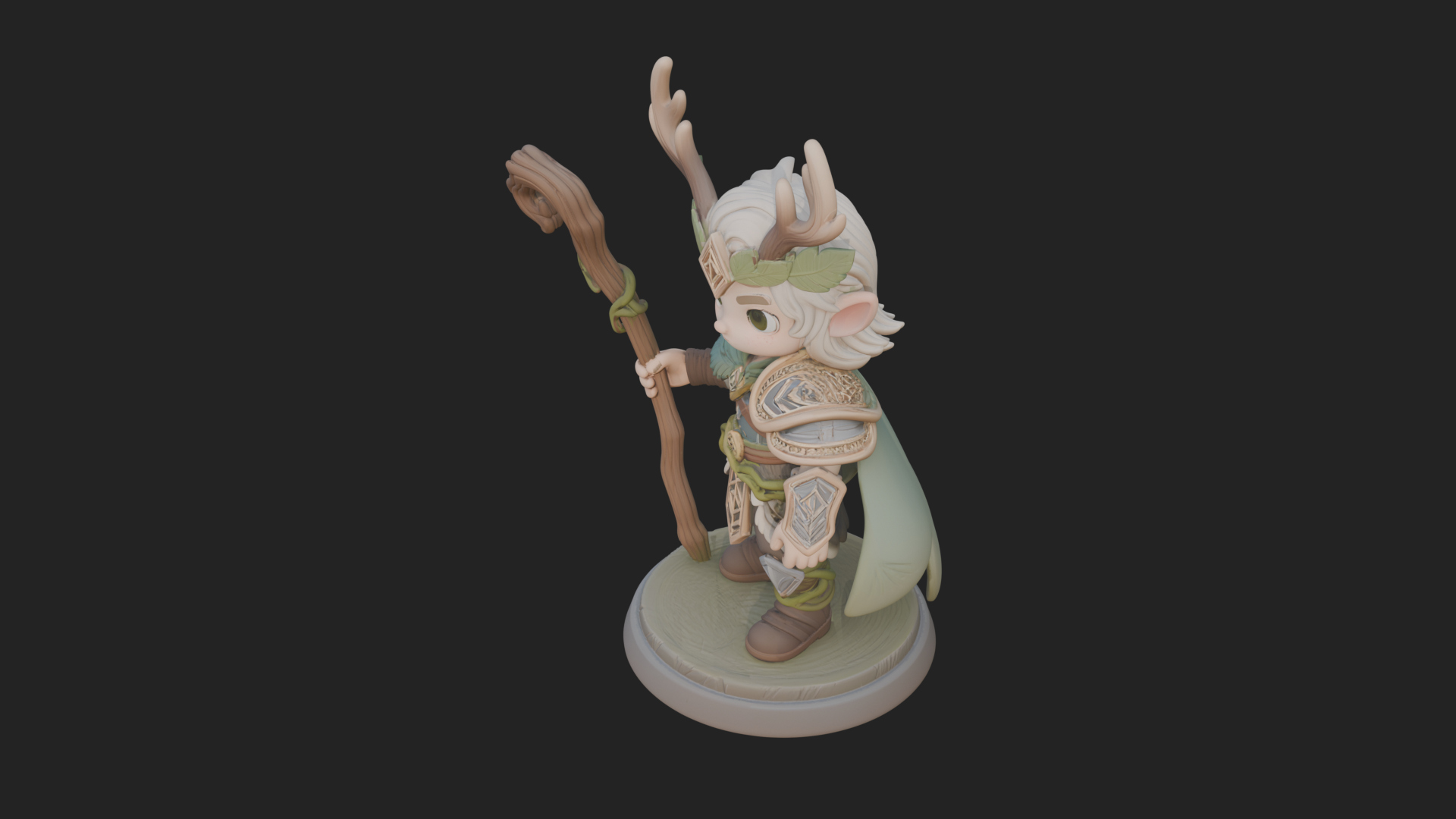 Chibi Antlered Druid Statue Design 3 3D Print Model 3D Model