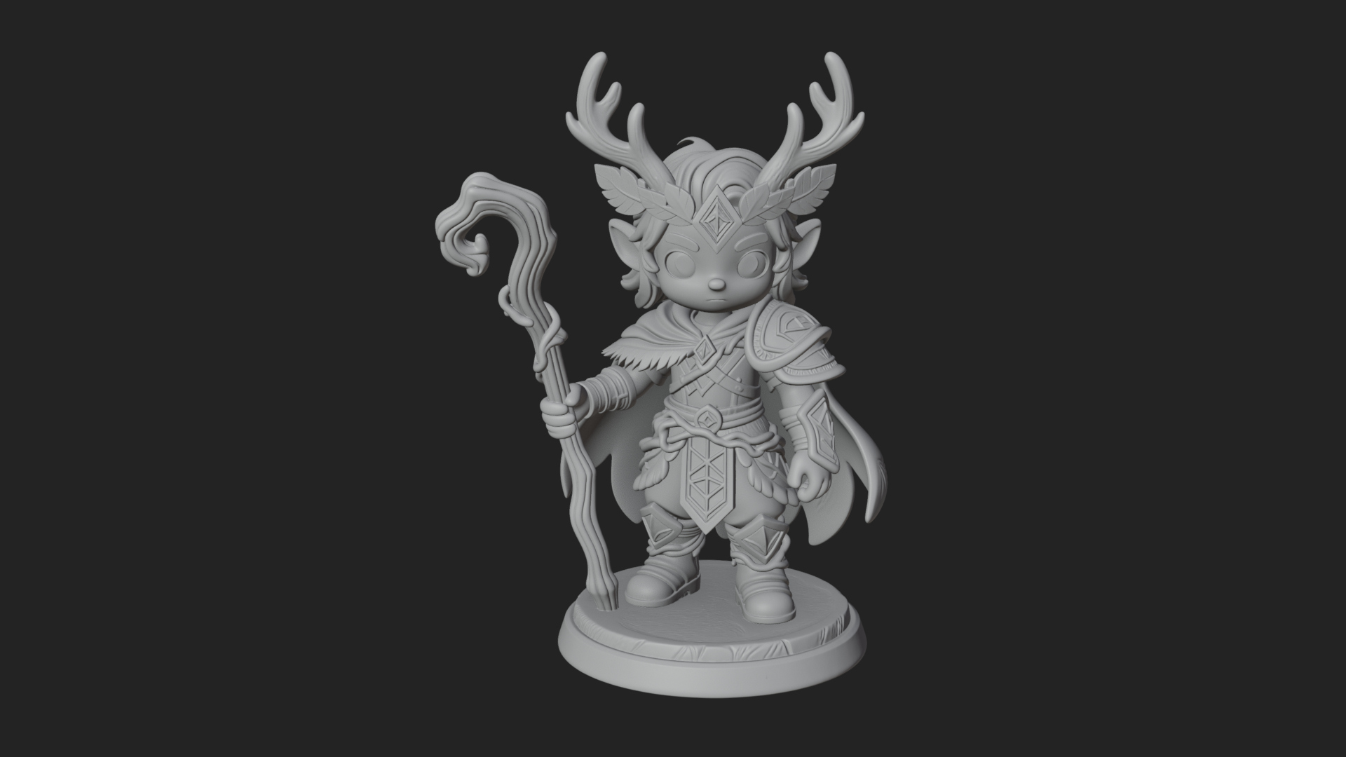 Chibi Antlered Druid Statue Design 3 3D Print Model 3D Model