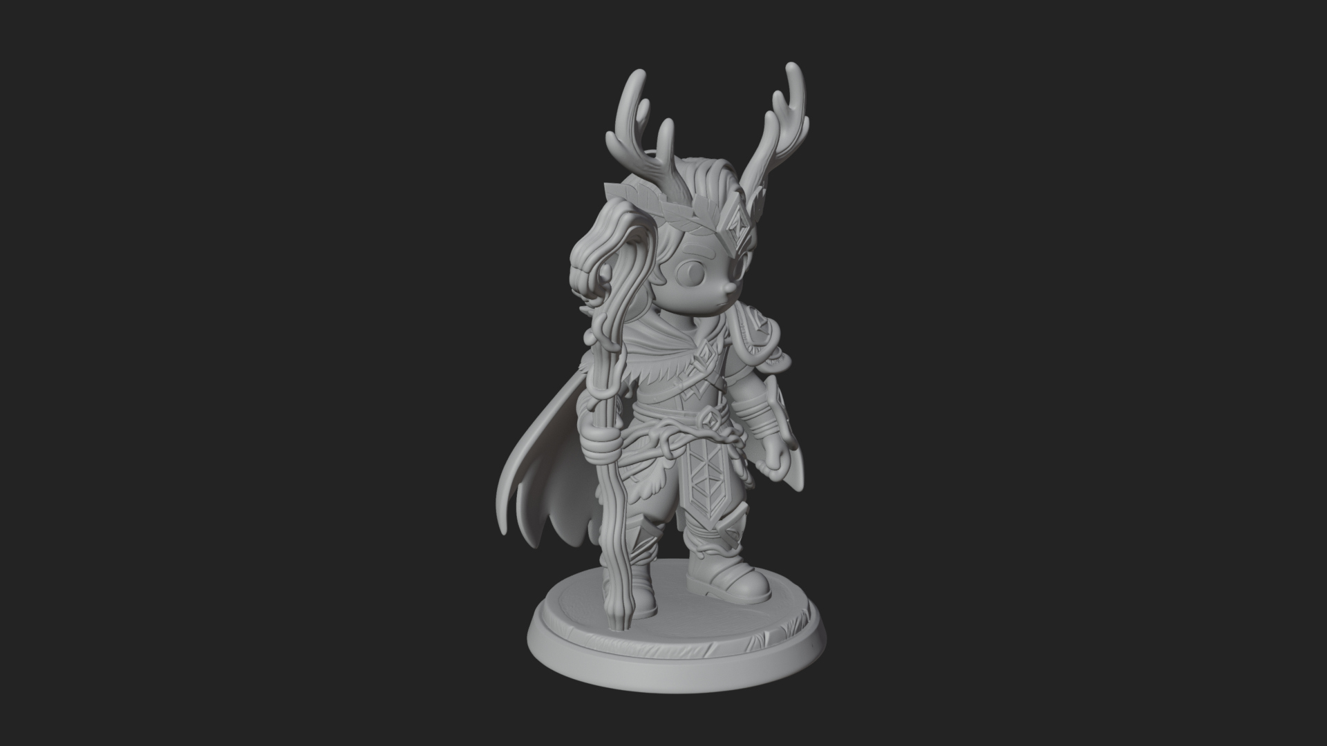 Chibi Antlered Druid Statue Design 3 3D Print Model 3D Model