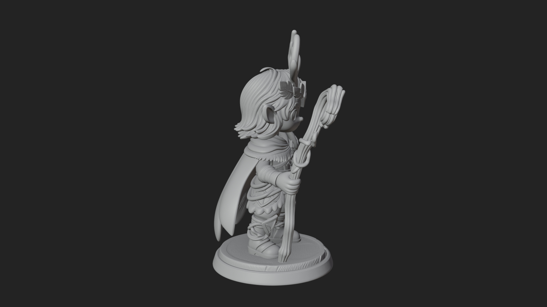 Chibi Antlered Druid Statue Design 3 3D Print Model 3D Model