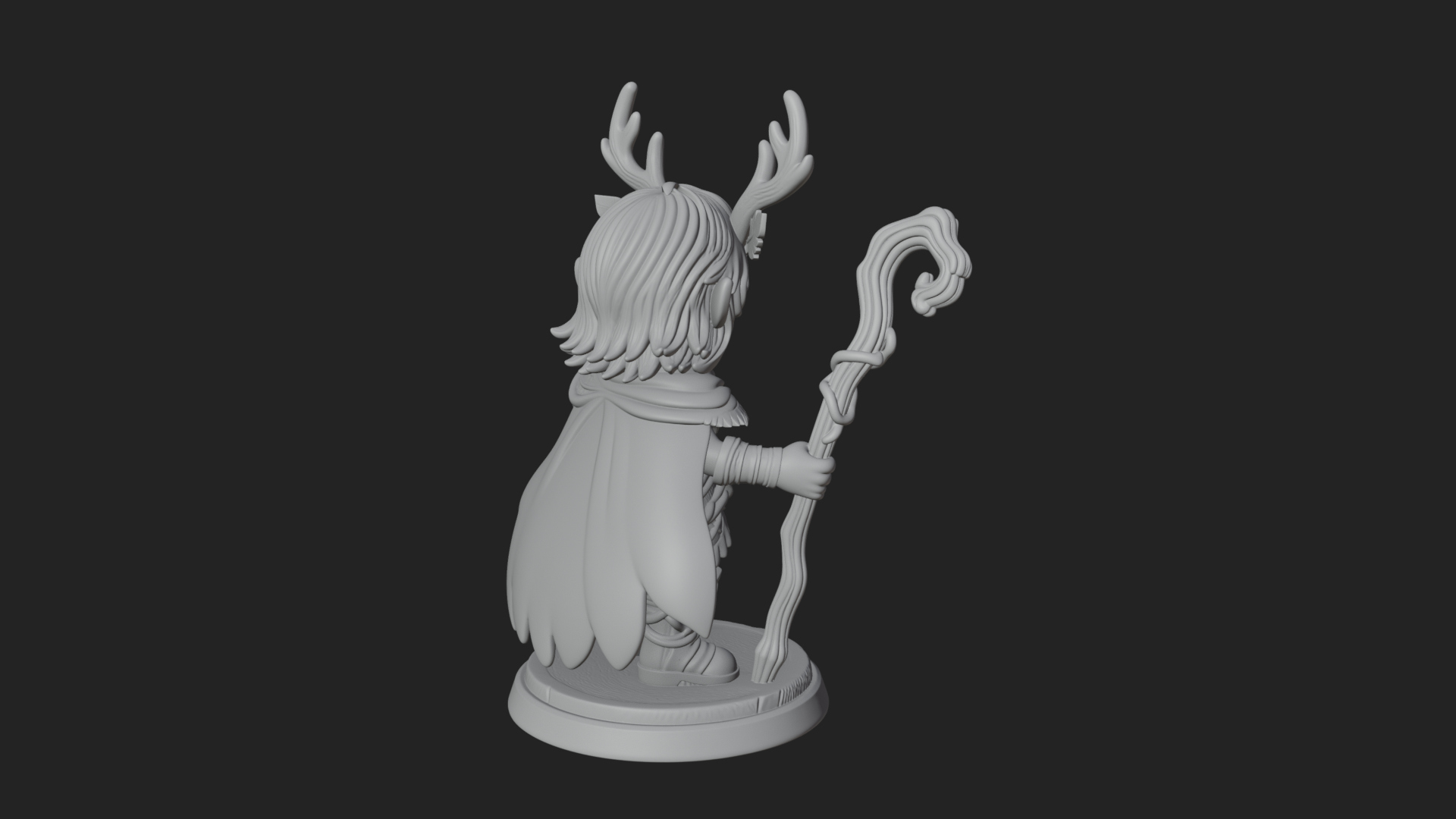 Chibi Antlered Druid Statue Design 3 3D Print Model 3D Model