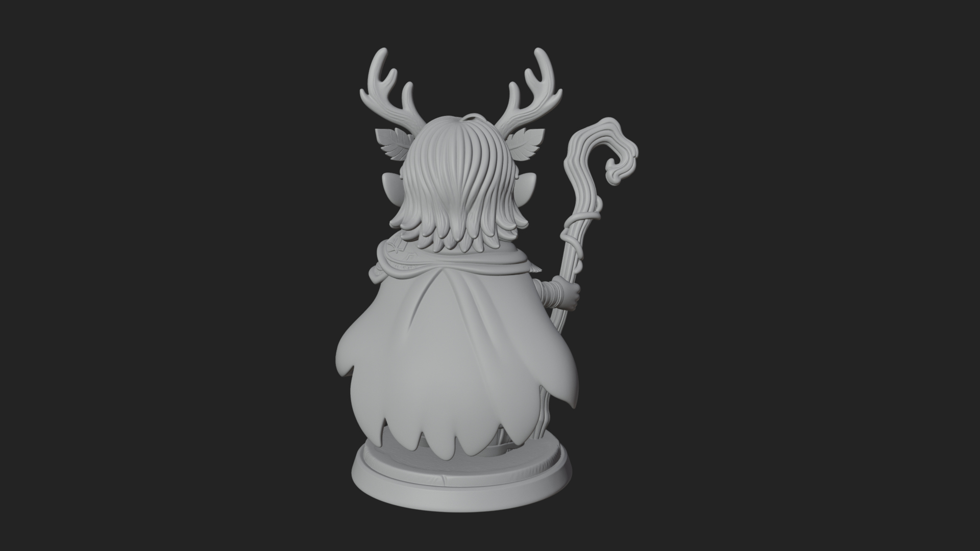 Chibi Antlered Druid Statue Design 3 3D Print Model 3D Model