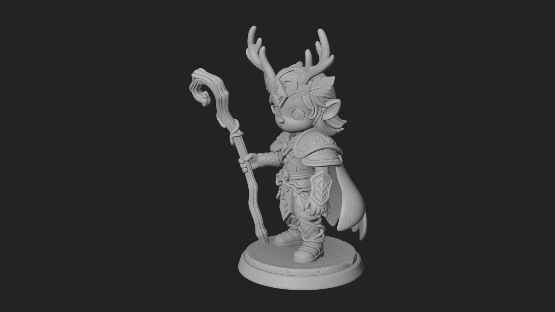 Chibi Antlered Druid Statue Design 3 3D Print Model 3D Model