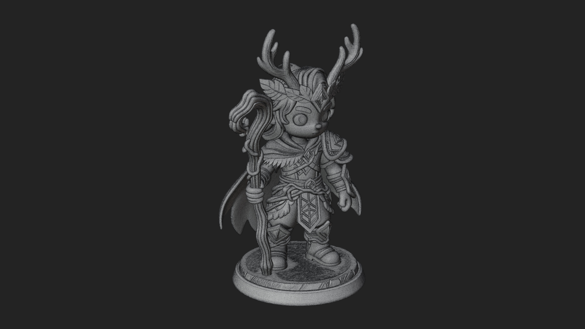 Chibi Antlered Druid Statue Design 3 3D Print Model 3D Model