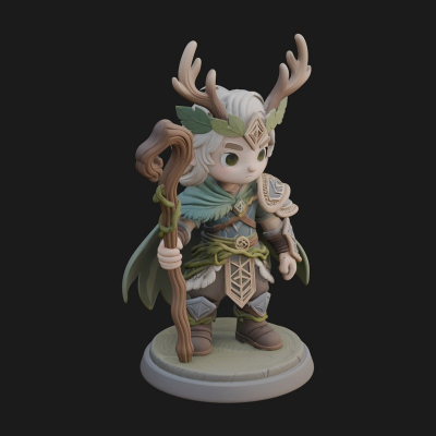 Chibi Antlered Druid Statue Design 3 3D Print Model
