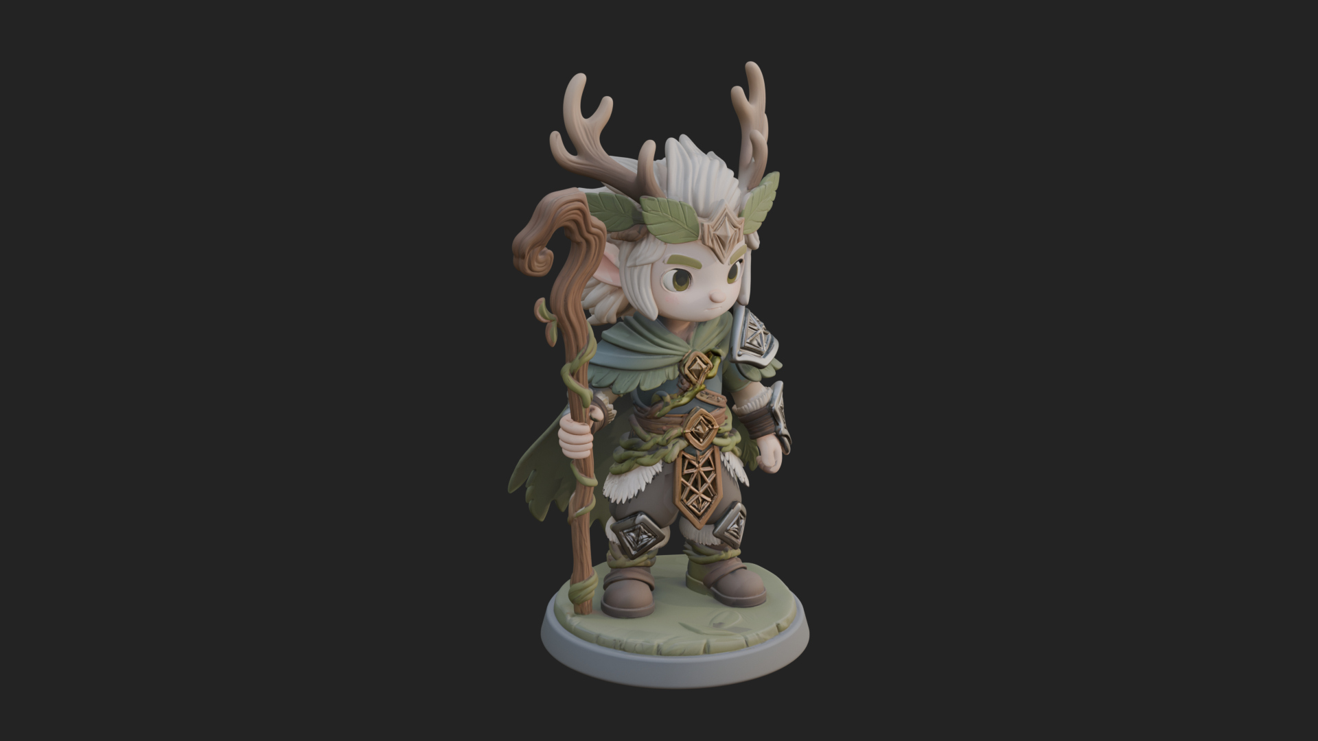 Chibi Antlered Druid Statue Design 4 3D Print Model 3D Model
