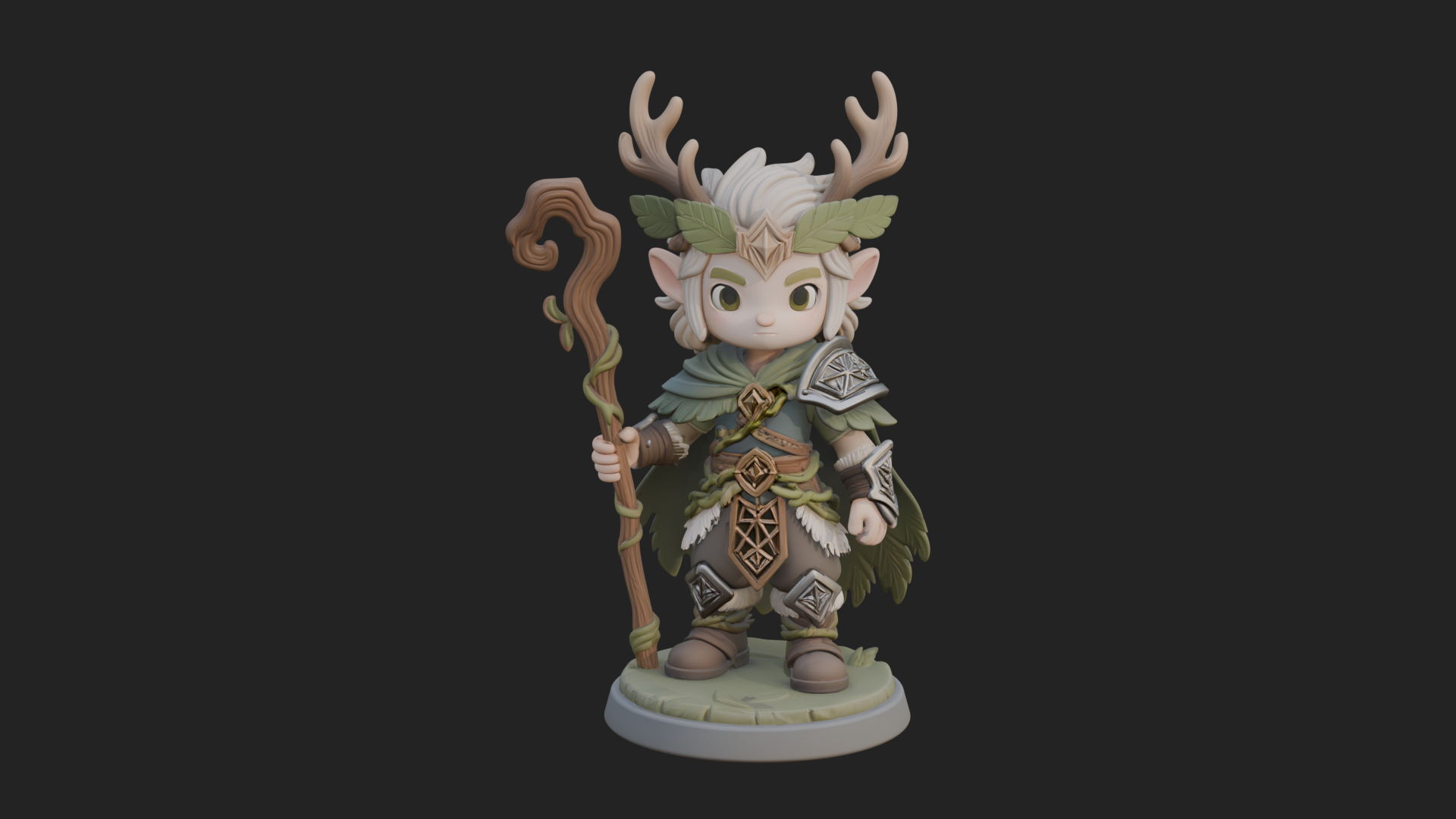 Chibi Antlered Druid Statue Design 4 3D Print Model 3D Model
