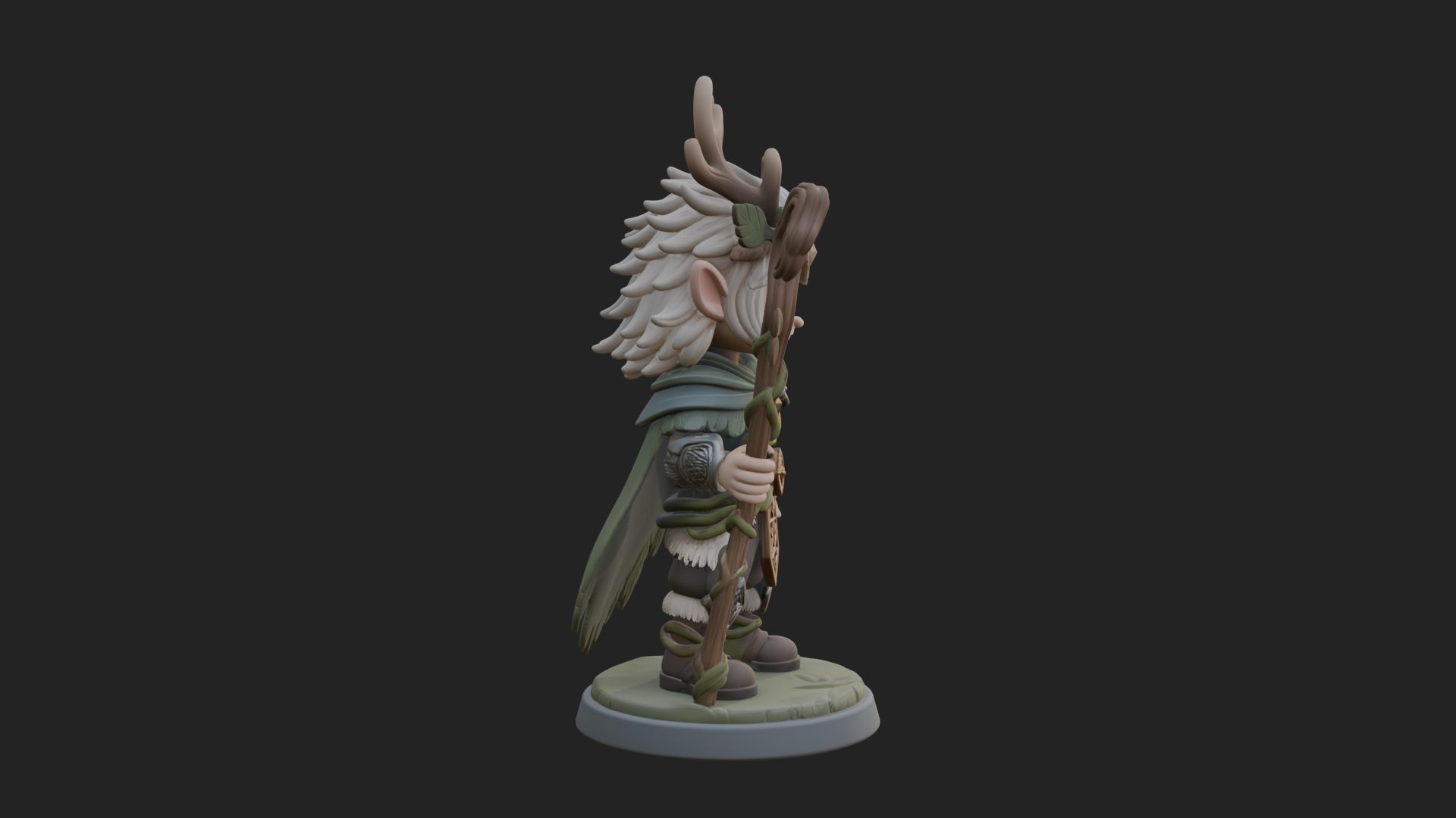 Chibi Antlered Druid Statue Design 4 3D Print Model 3D Model