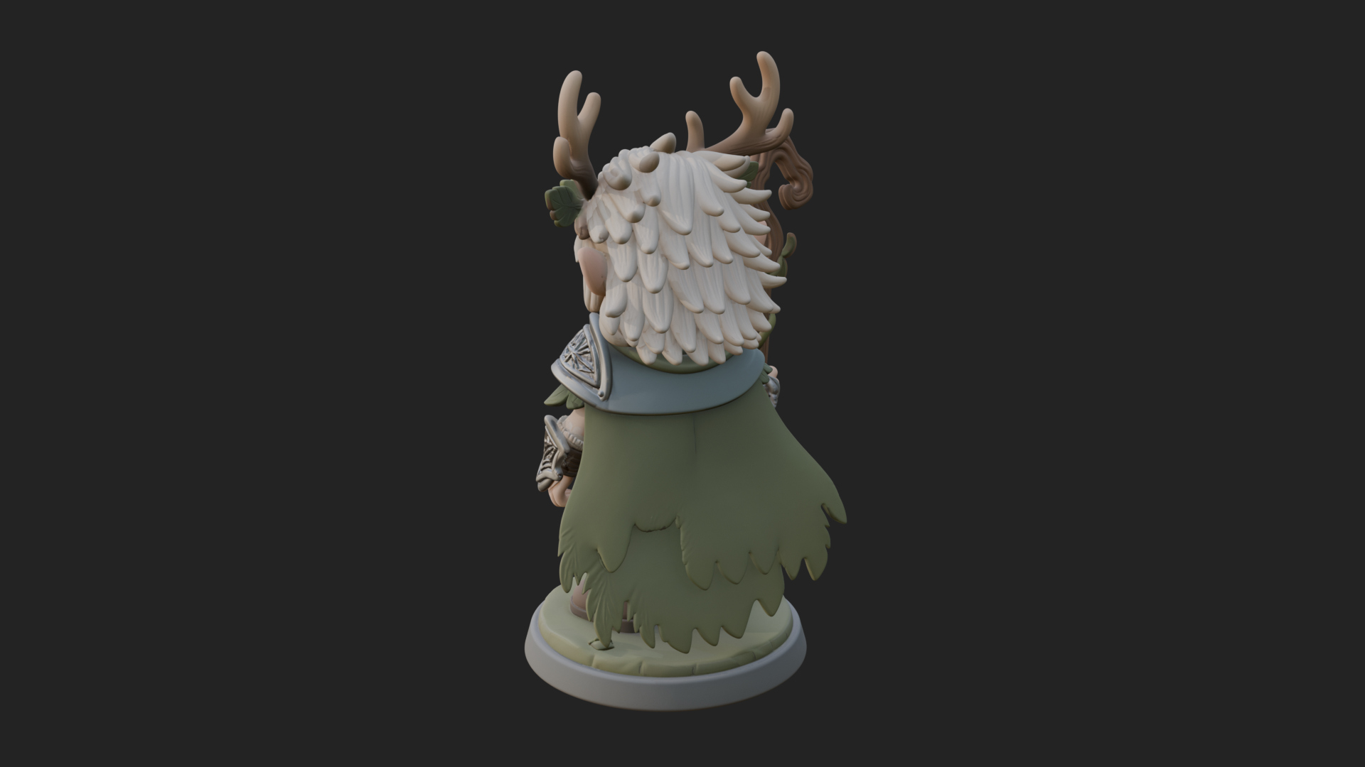 Chibi Antlered Druid Statue Design 4 3D Print Model 3D Model