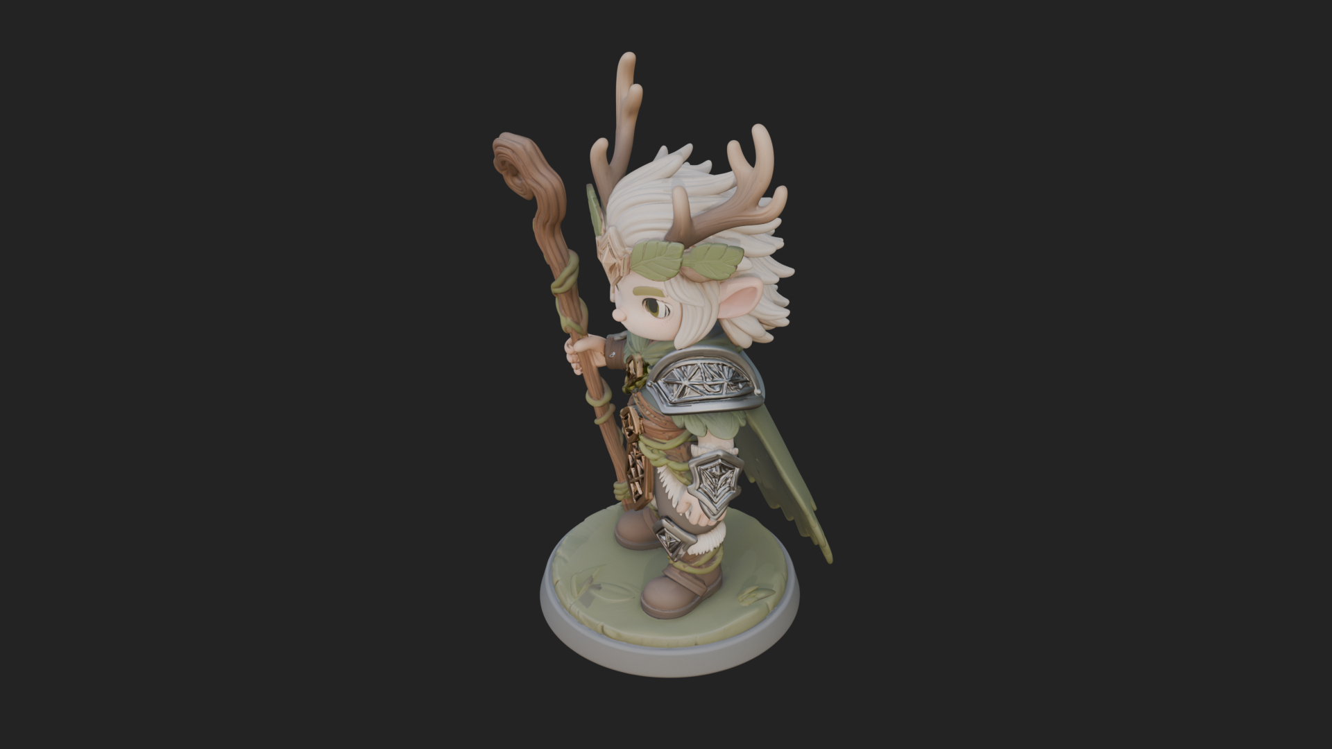 Chibi Antlered Druid Statue Design 4 3D Print Model 3D Model