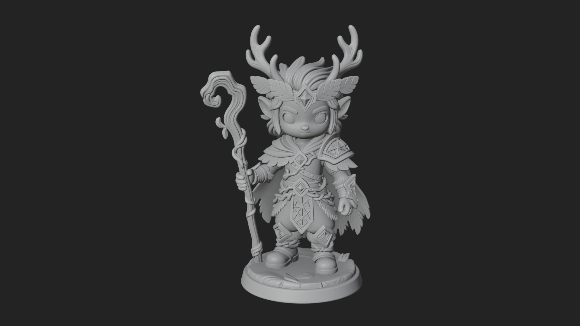Chibi Antlered Druid Statue Design 4 3D Print Model 3D Model