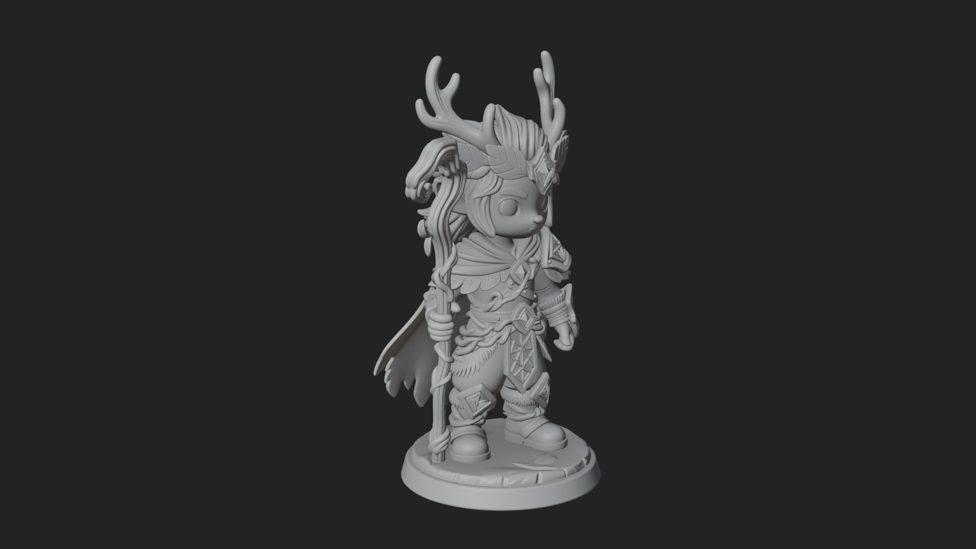 Chibi Antlered Druid Statue Design 4 3D Print Model 3D Model