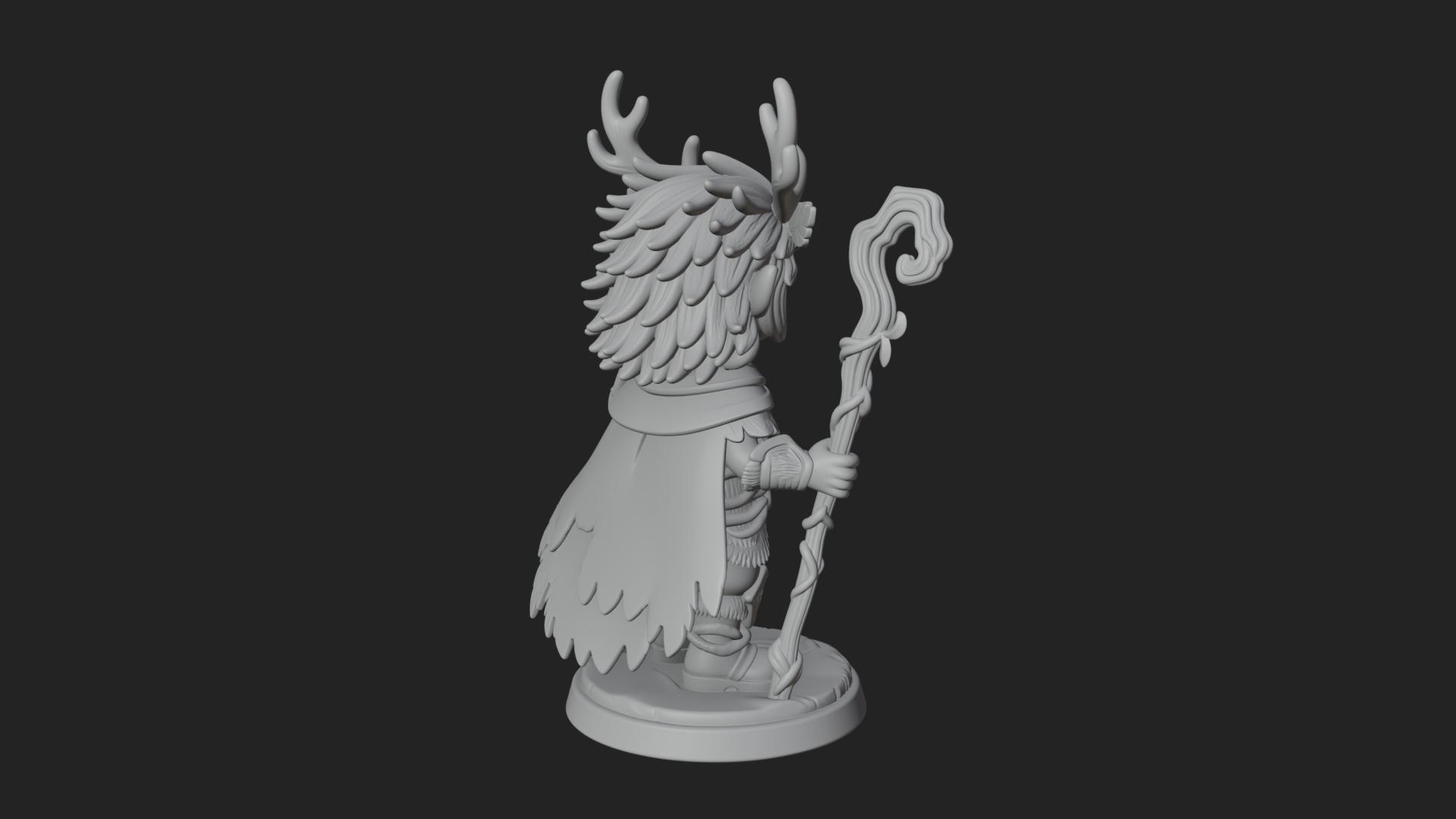 Chibi Antlered Druid Statue Design 4 3D Print Model 3D Model