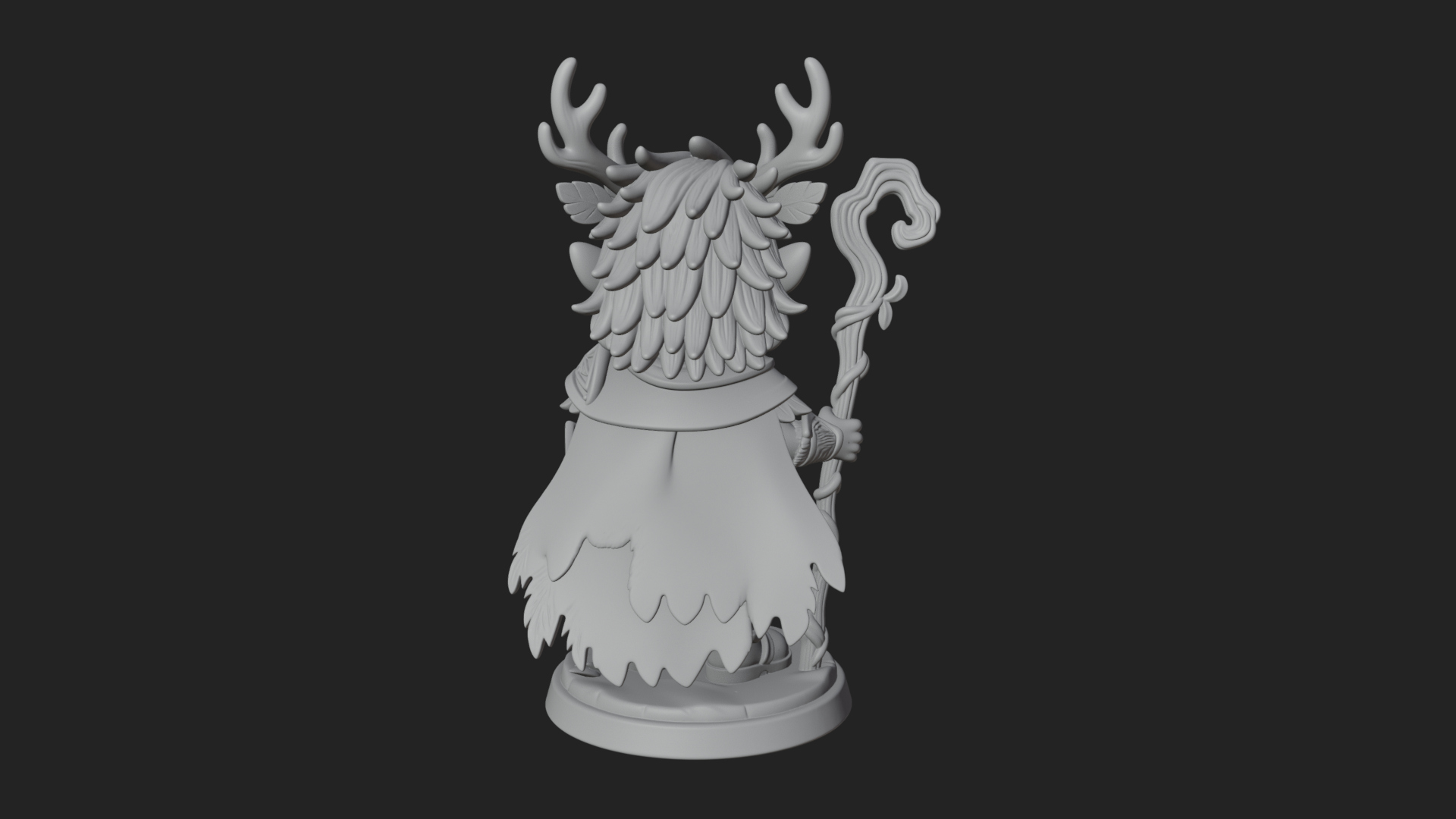 Chibi Antlered Druid Statue Design 4 3D Print Model 3D Model