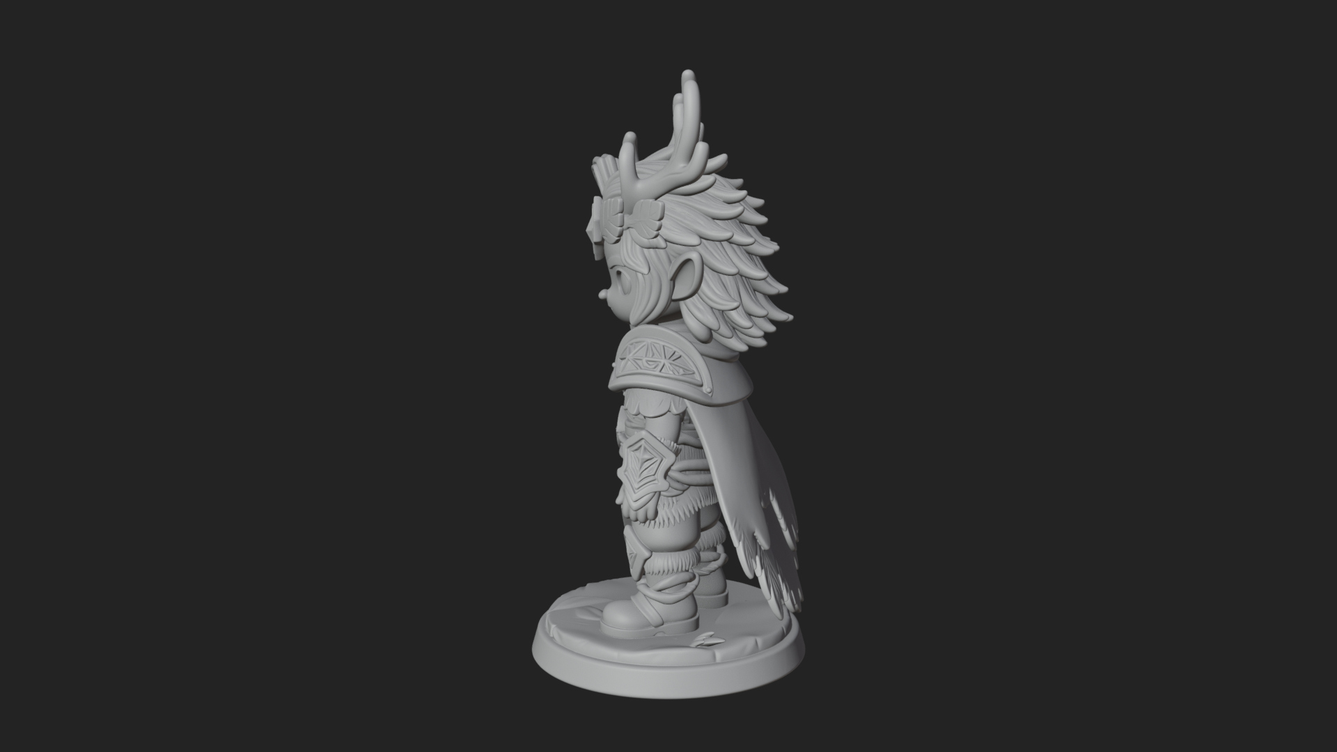 Chibi Antlered Druid Statue Design 4 3D Print Model 3D Model