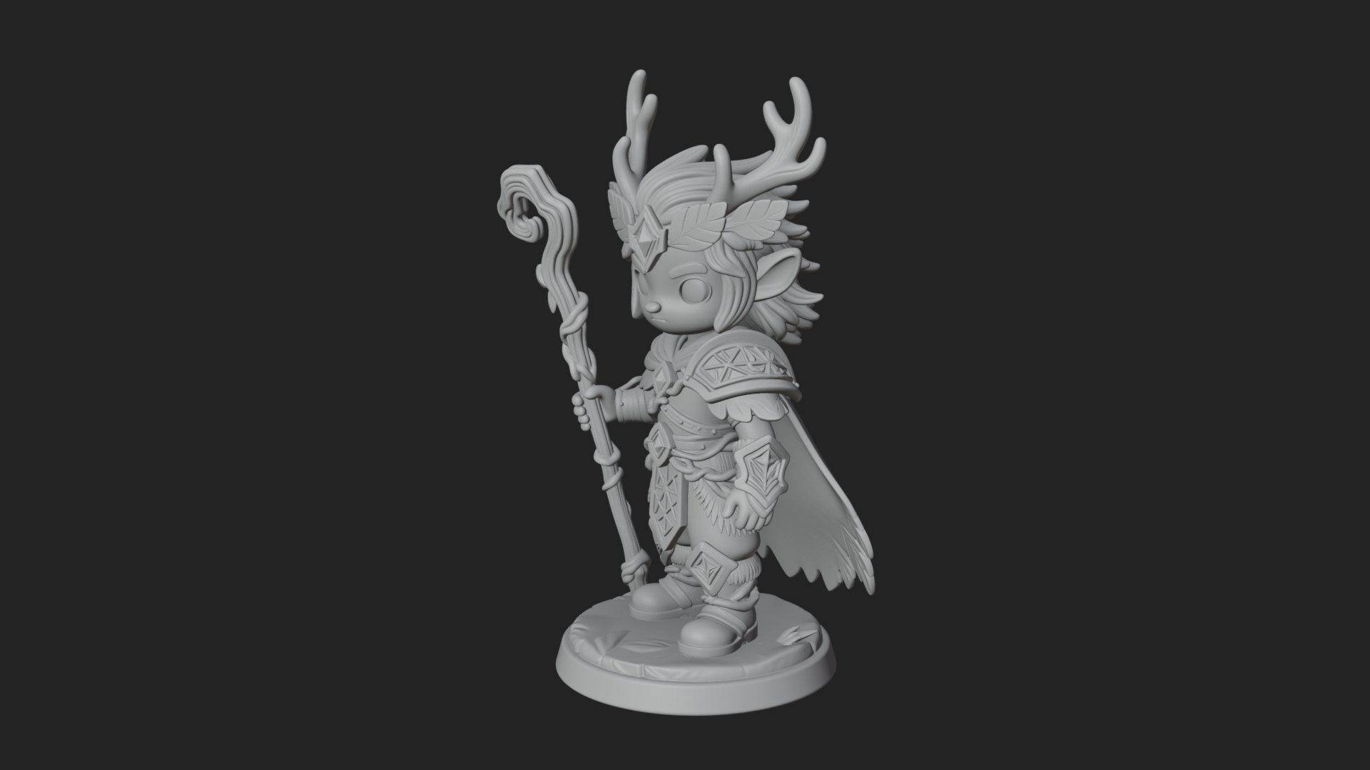 Chibi Antlered Druid Statue Design 4 3D Print Model 3D Model