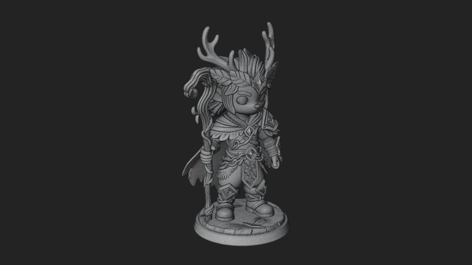 Chibi Antlered Druid Statue Design 4 3D Print Model 3D Model