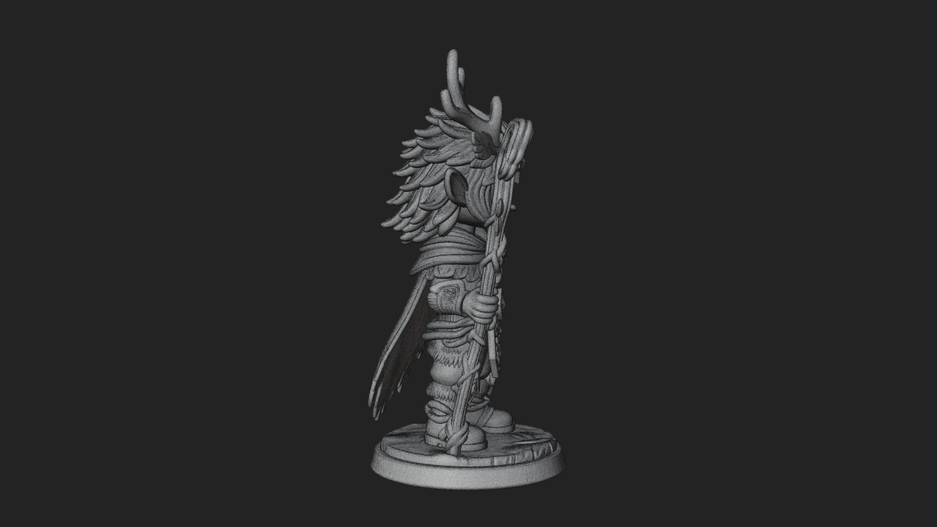Chibi Antlered Druid Statue Design 4 3D Print Model 3D Model