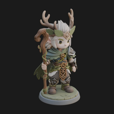 Chibi Antlered Druid Statue Design 4 3D Print Model