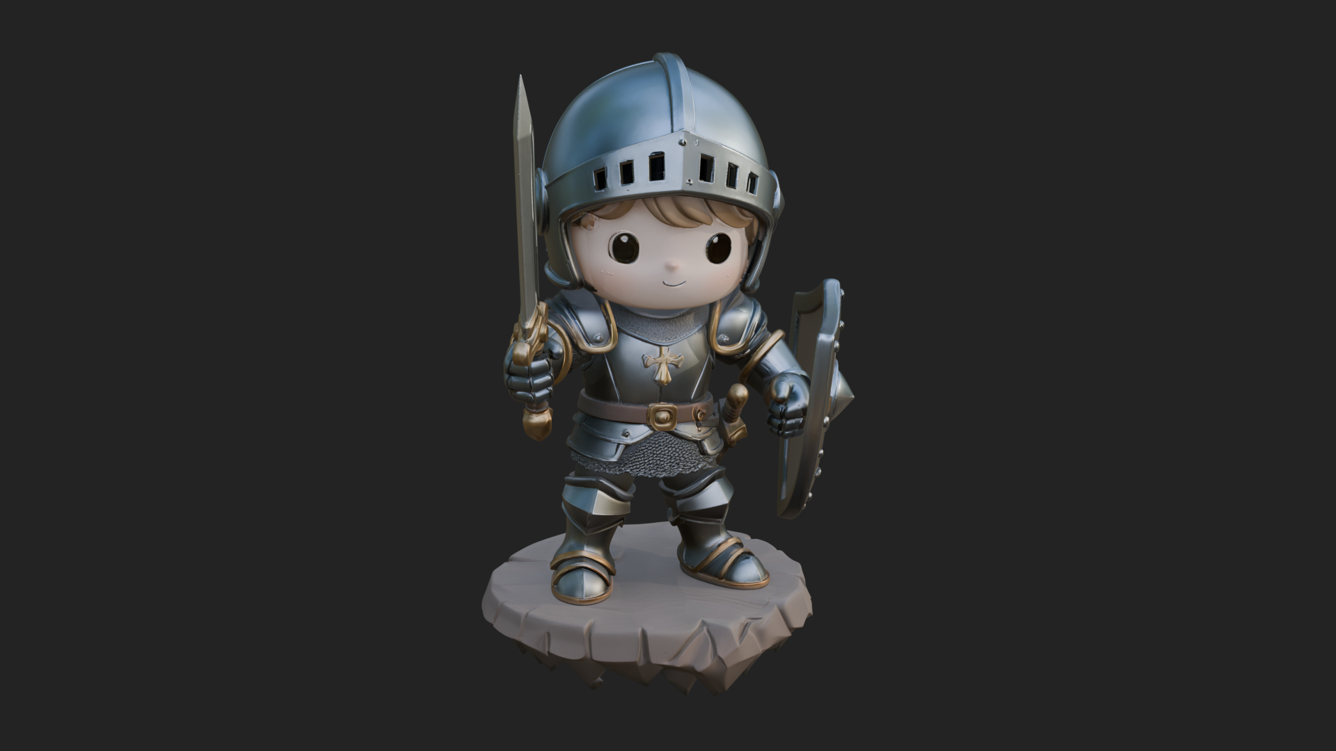 Chibi Armored Knight Statue Design 2 3D Print Model 3D Model