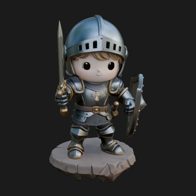 Chibi Armored Knight Statue Design 2 3D Print Model