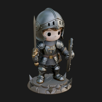 Chibi Armored Knight Statue Design 4 3D Print Model