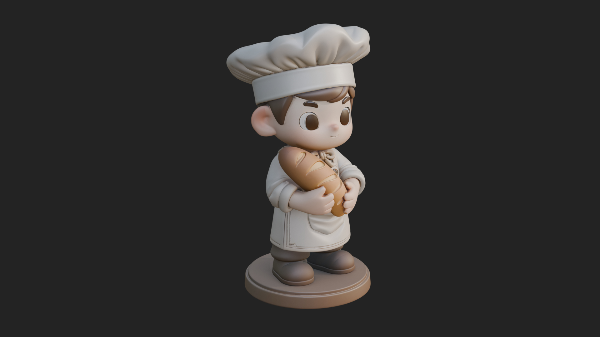 Chibi Baker with Bread Statue Design 1 3D Print Model 3D Model