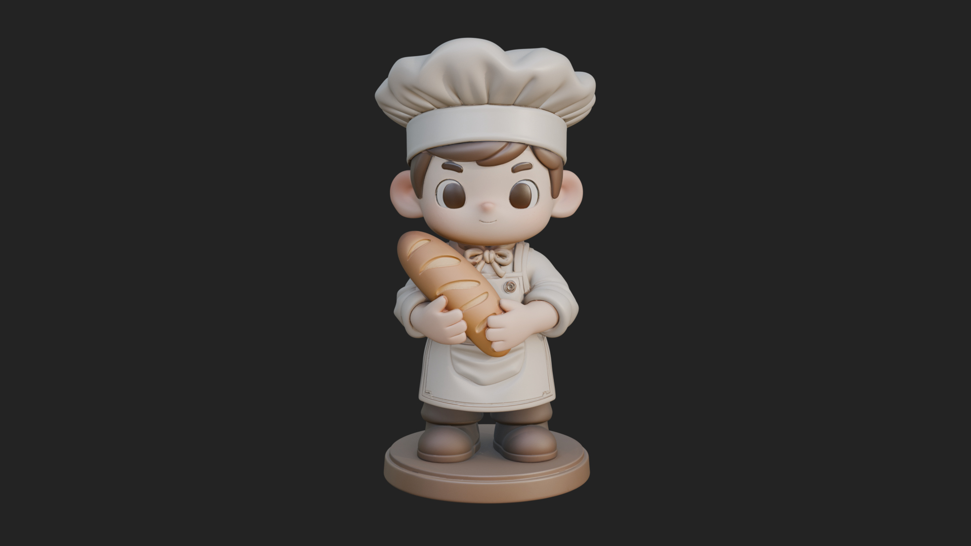 Chibi Baker with Bread Statue Design 1 3D Print Model 3D Model