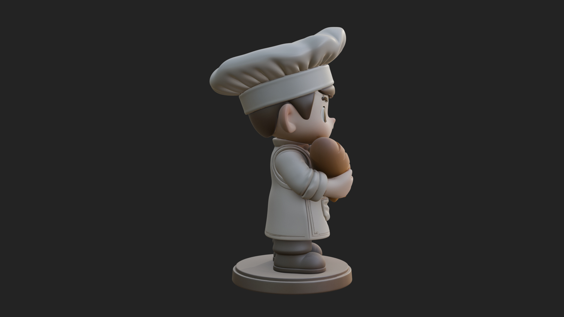 Chibi Baker with Bread Statue Design 1 3D Print Model 3D Model
