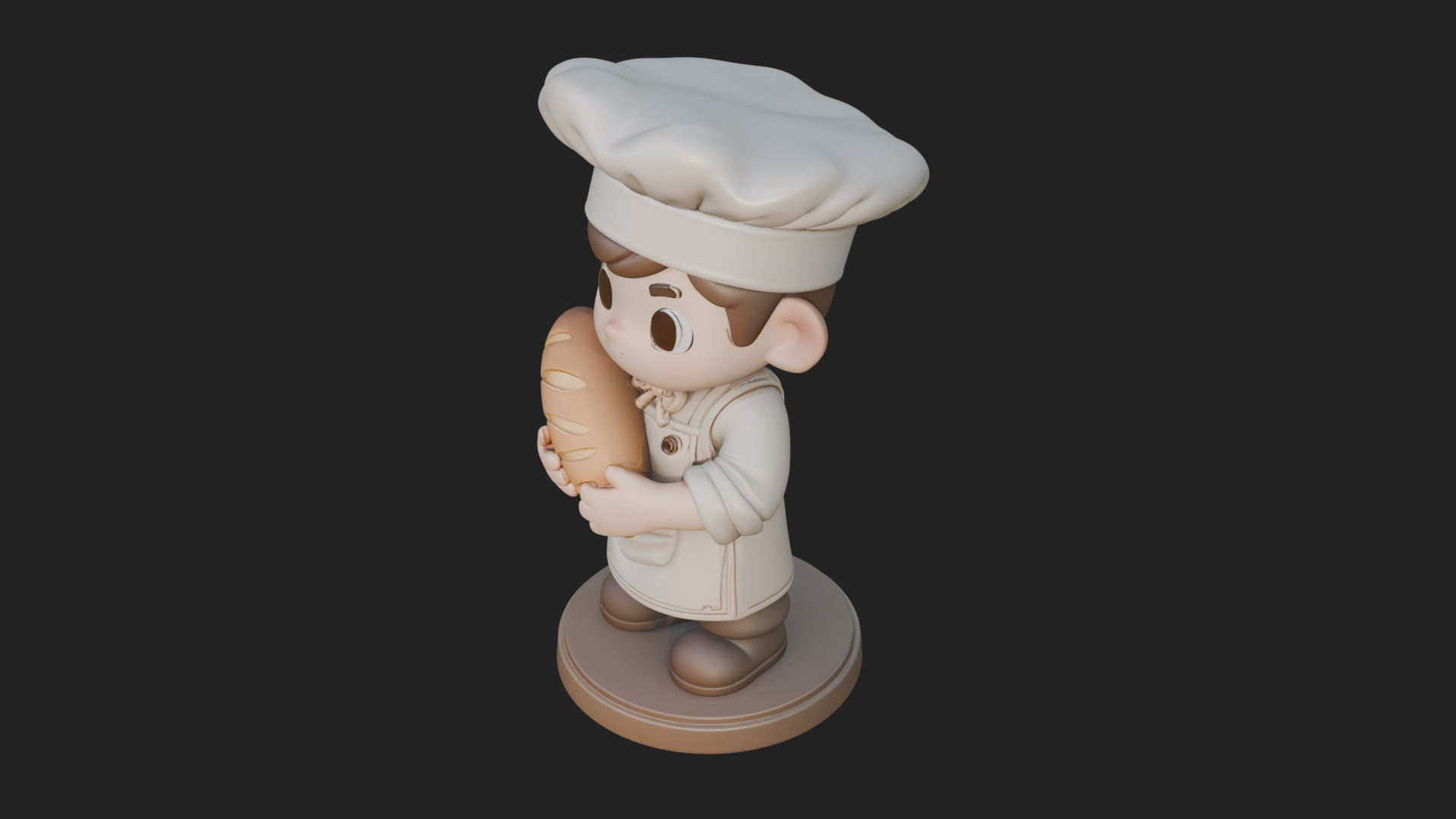 Chibi Baker with Bread Statue Design 1 3D Print Model 3D Model